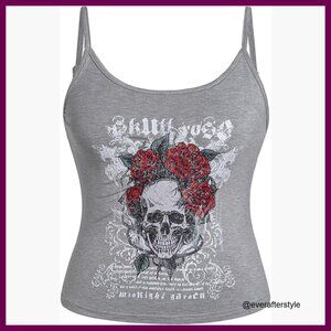 Rayon Spandex Y2K Skull Graphic Camisole Top Sleeveless Slim Fit